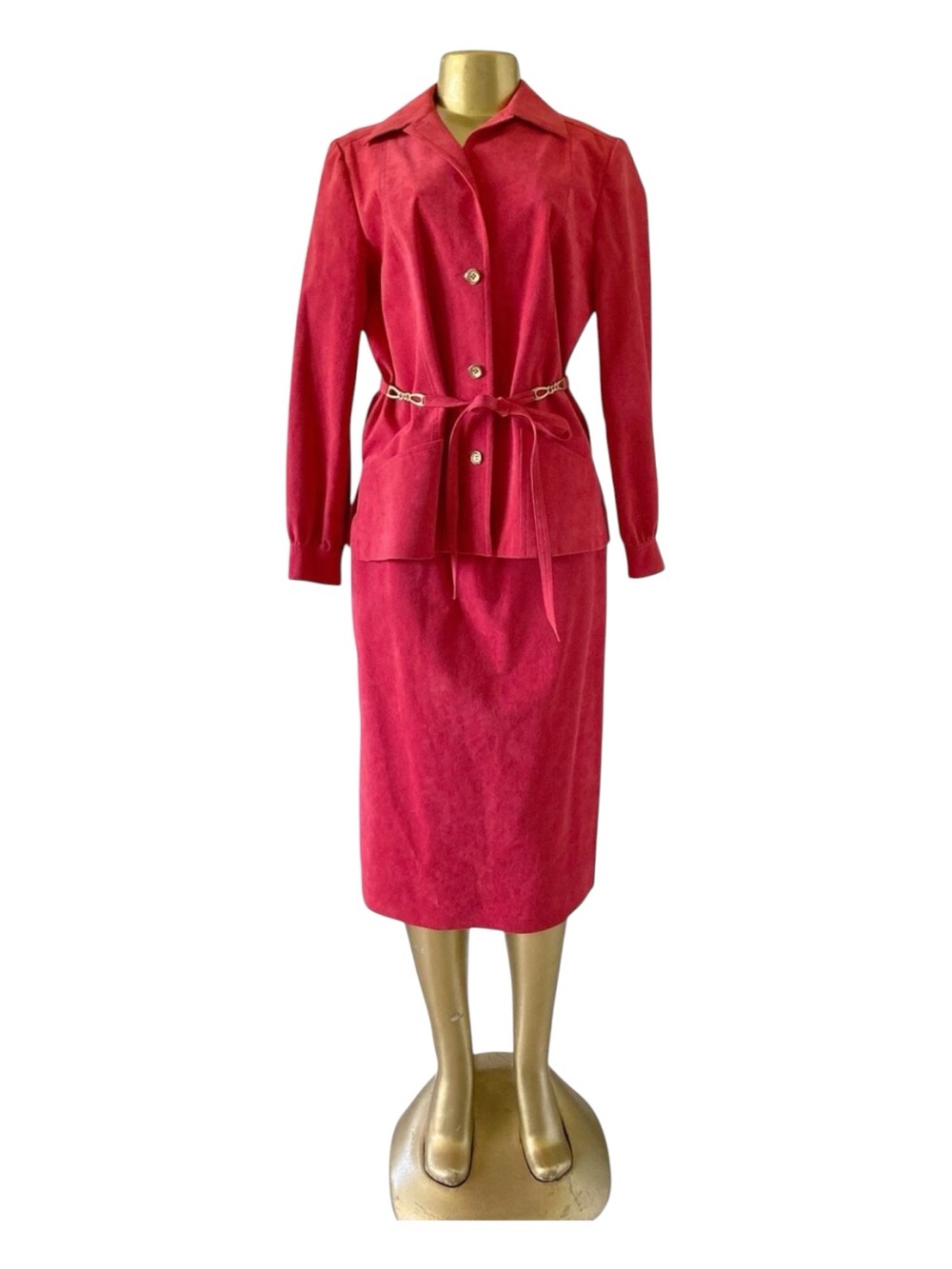 Vintage Neiman Marcus Abe Schrader 80s Skirt Set Womens 14 Faux Suede Belted
